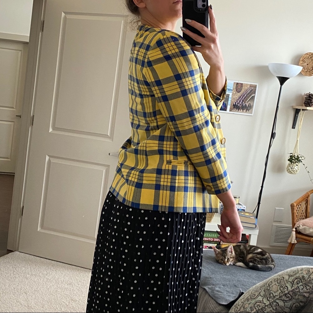 🍁Bright yellow Checkered Wool Jacket - Picture 7 of 13